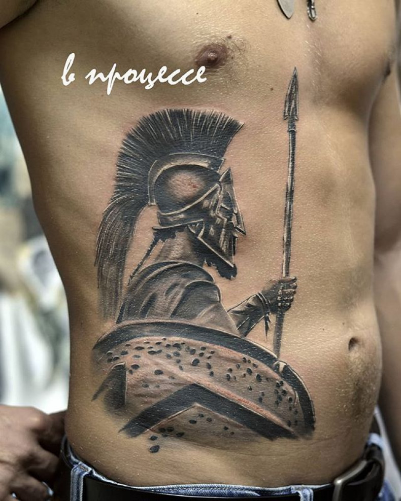 Мужские блэк энд грей воин, photo - Тату мастер Barb Tattoo