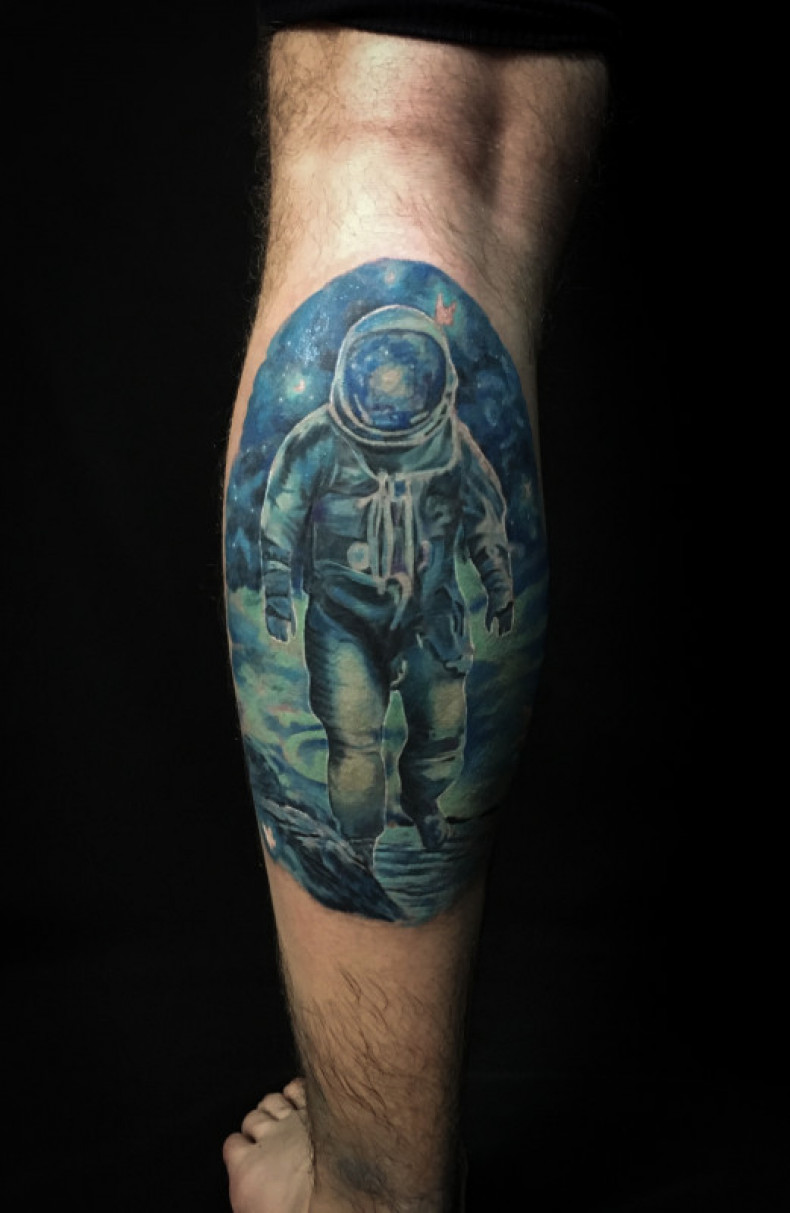 Męski akwarela astronauta, photo - Tatuażysta Barb Tattoo