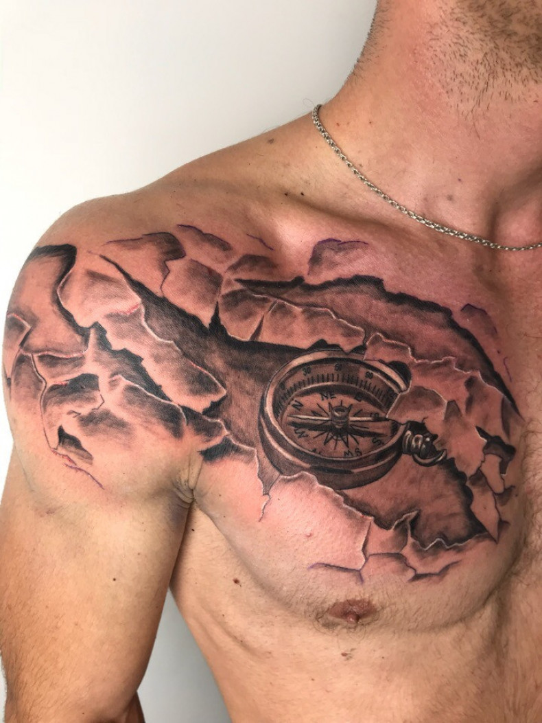 Męski biomechanika kompas, photo - Tatuażysta Barb Tattoo