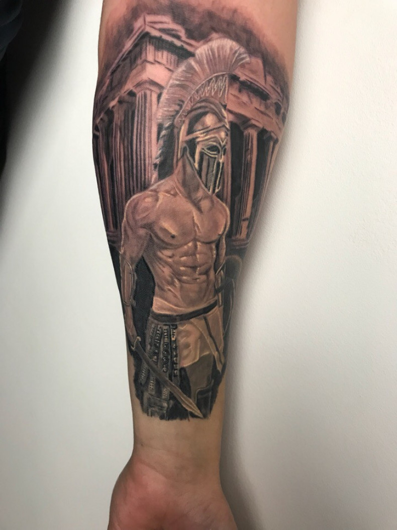 Męski czarny szary na przedramieniu, photo - Tatuażysta Barb Tattoo