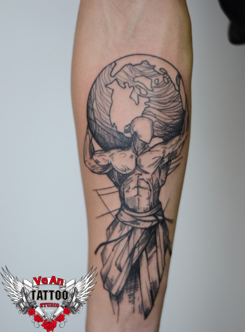 Men forearm planet, photo - Tattoo Master Barb Tattoo