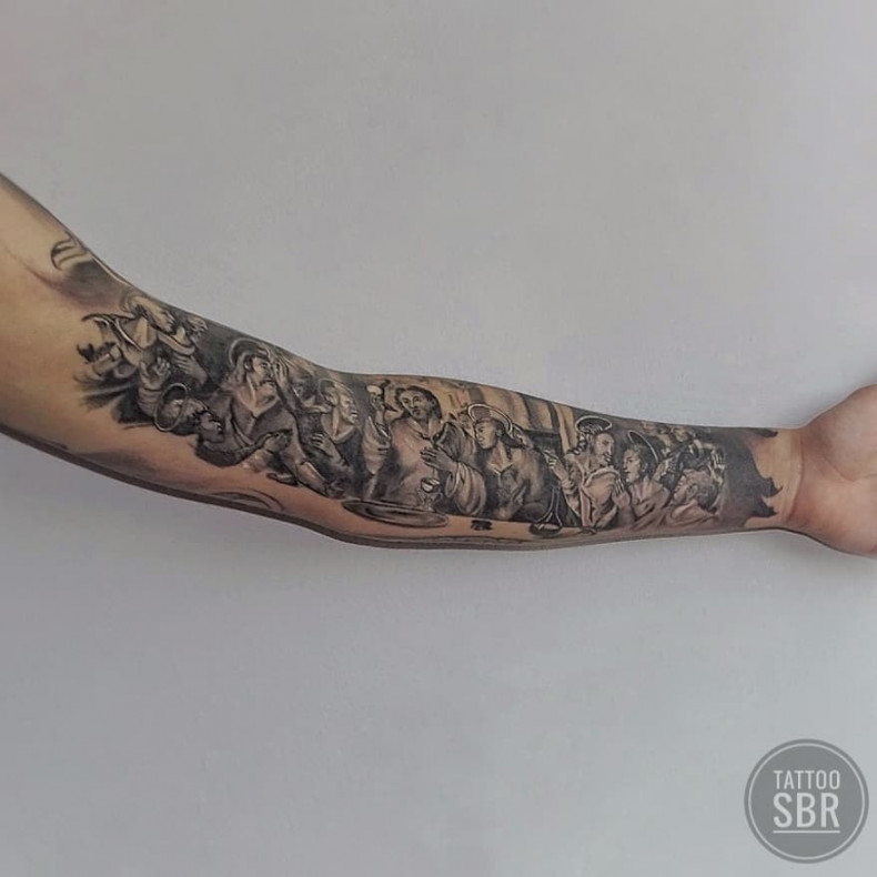 Мужские гравюра рукав, photo - Тату мастер Barb Tattoo