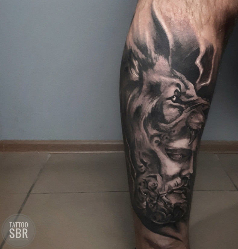 Мужские блэк энд грей лев, photo - Тату мастер Barb Tattoo