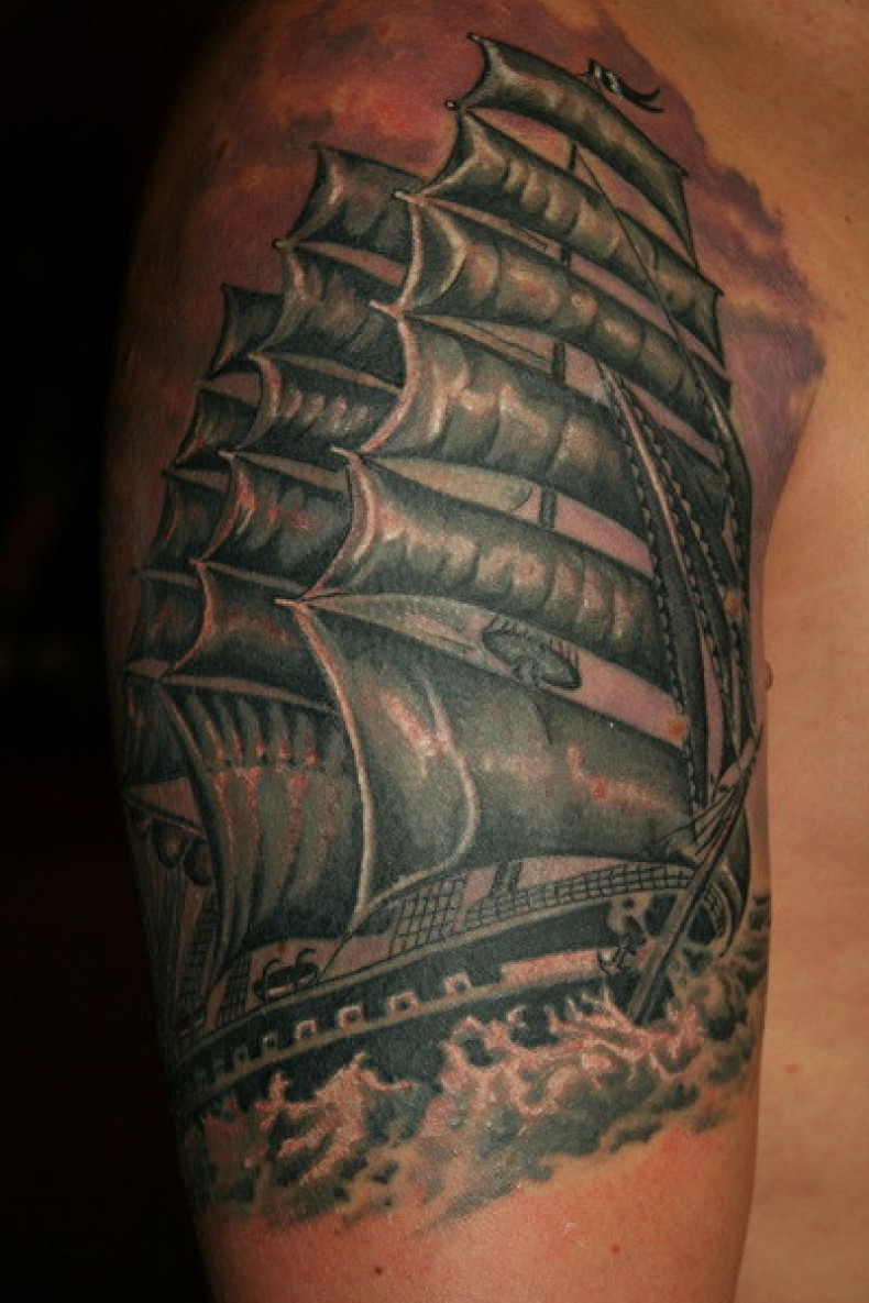 Men black and grey ship, photo - Tattoo Master Barb Tattoo