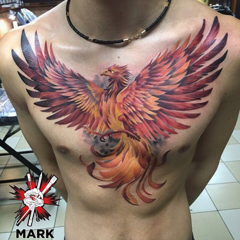 Мужские акварель жар птица, photo - Тату мастер Barb Tattoo