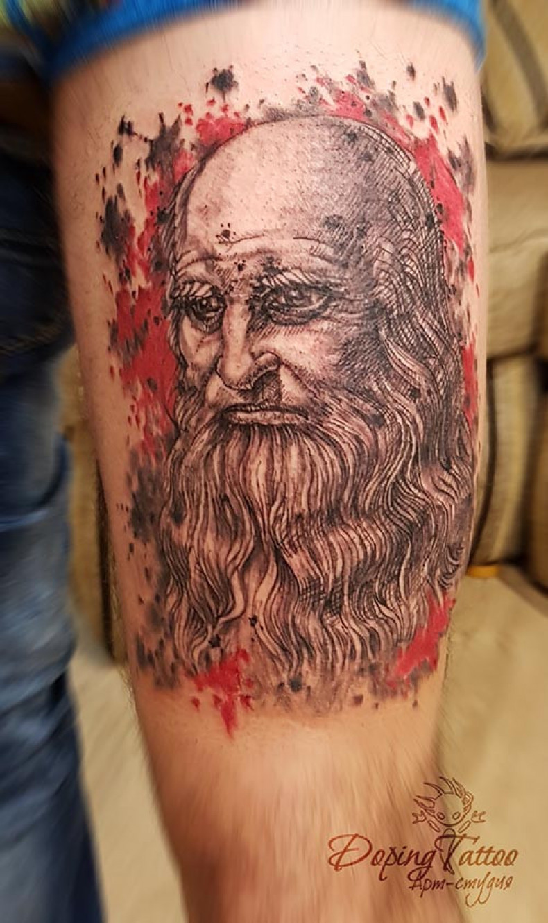 Мужские на ноге портрет, photo - Тату мастер Barb Tattoo