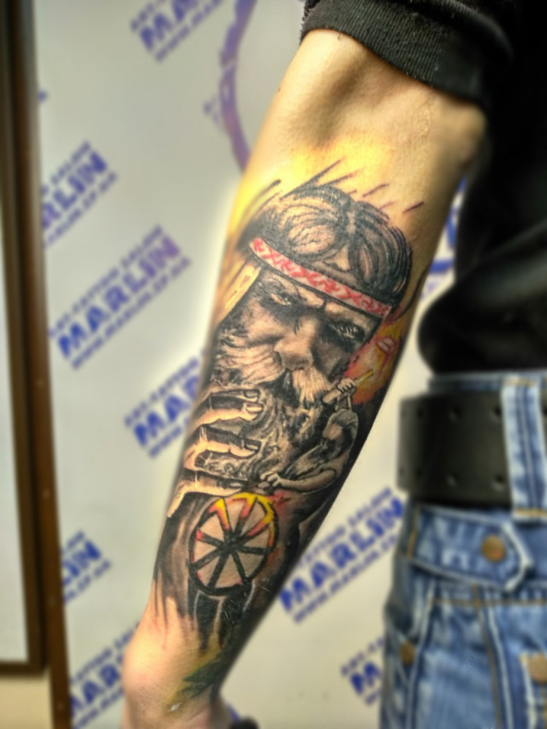 Men black and grey forearm, photo - Tattoo Master Barb Tattoo