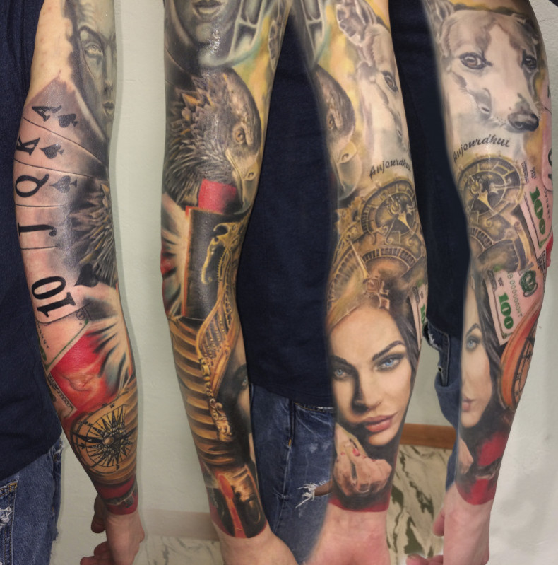 Realistyczny tatuaż na rękawie, photo - Tatuażysta Barb Tattoo