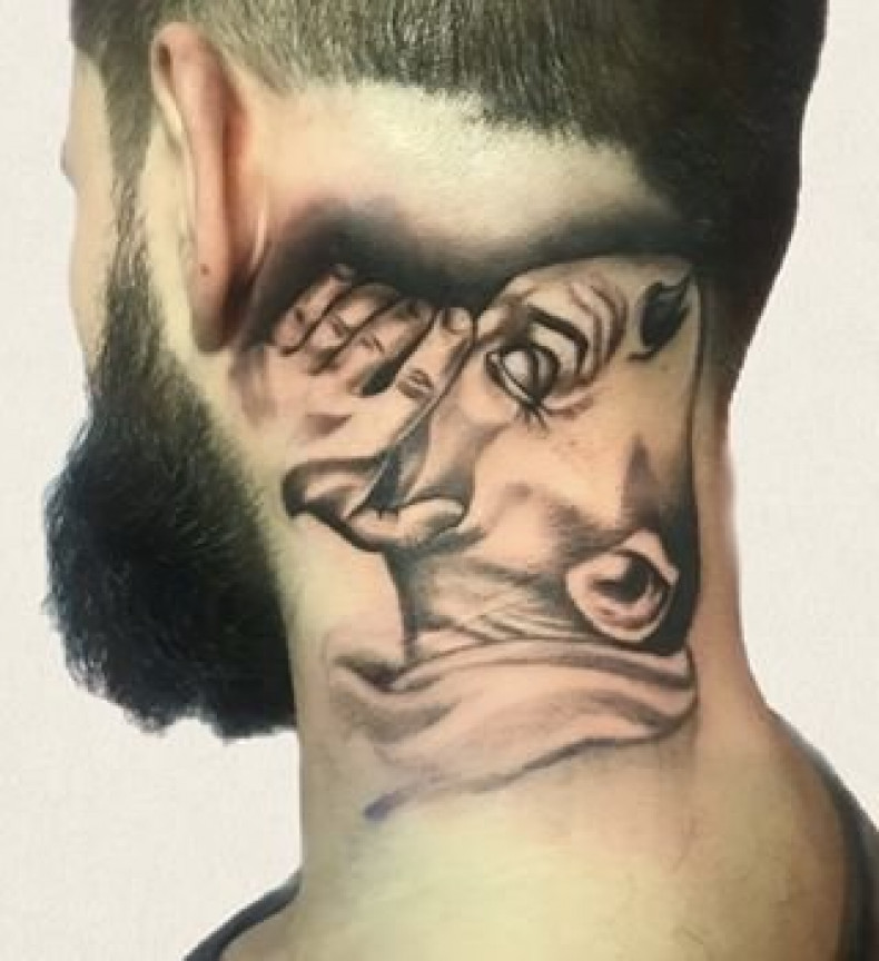 Men behind the ear neck, photo - Tattoo Master Barb Tattoo