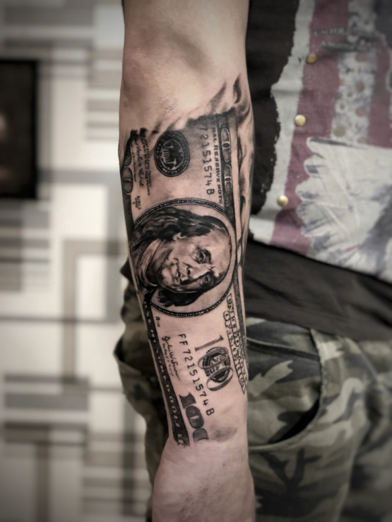 Men black and grey dollar sign, photo - Tattoo Master Barb Tattoo