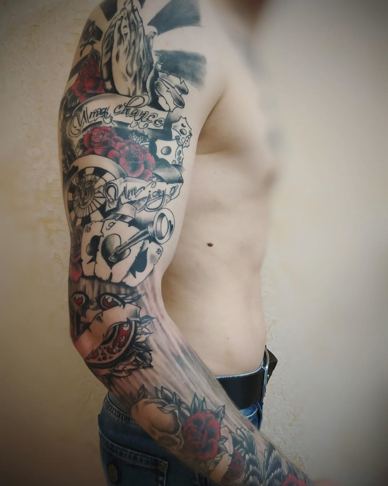 Męski karty rękaw, photo - Tatuażysta Barb Tattoo