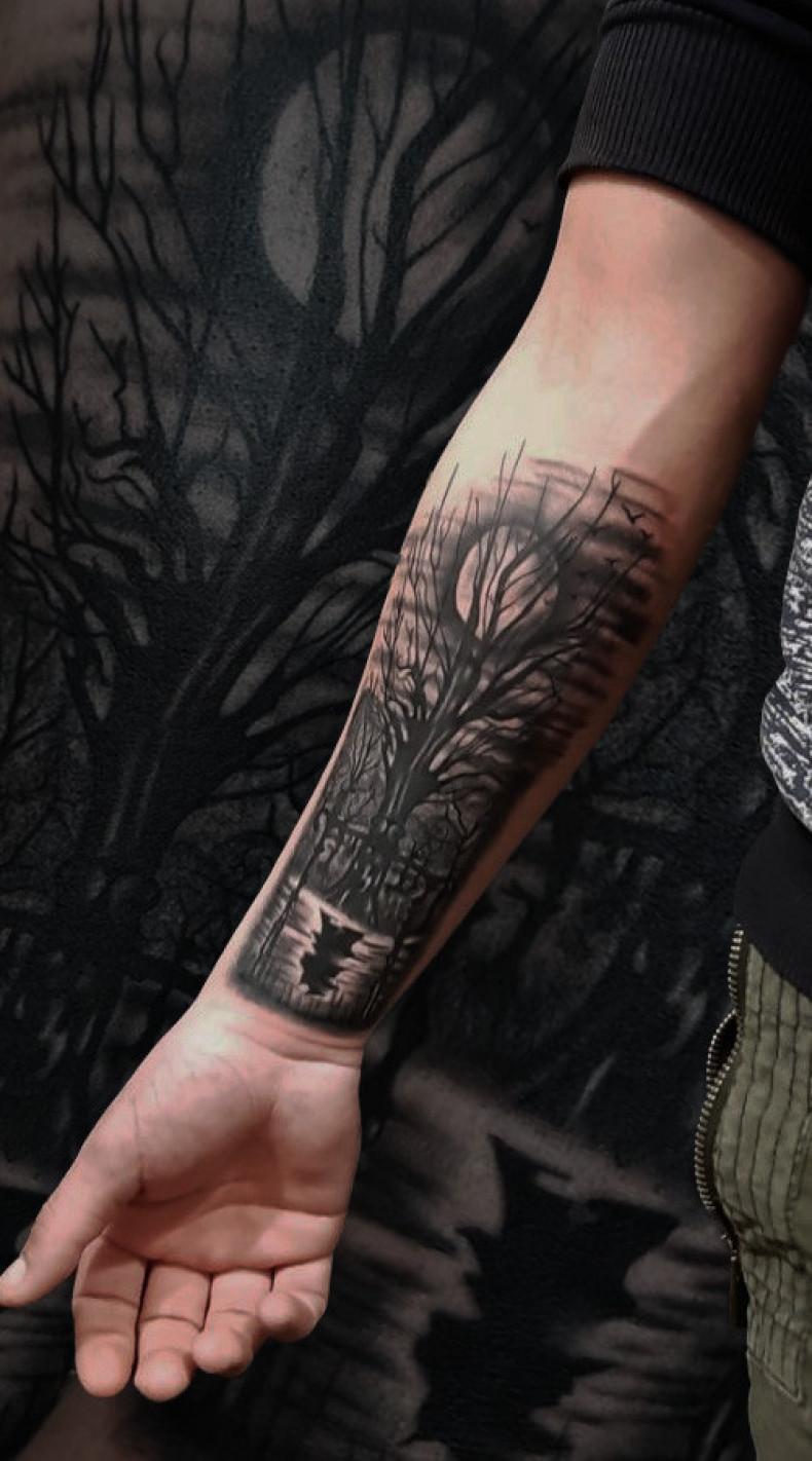 Męski na ramieniu blackwork, photo - Tatuażysta Barb Tattoo