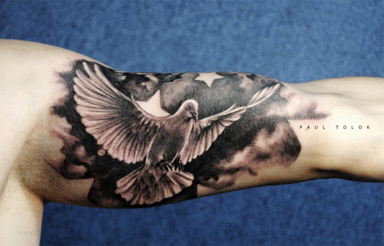 Men pigeon biceps, photo - Tattoo Master Barb Tattoo