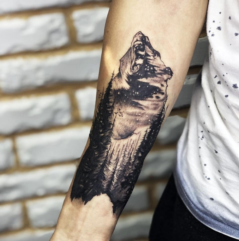 Мужские на руке лес, photo - Тату мастер Barb Tattoo