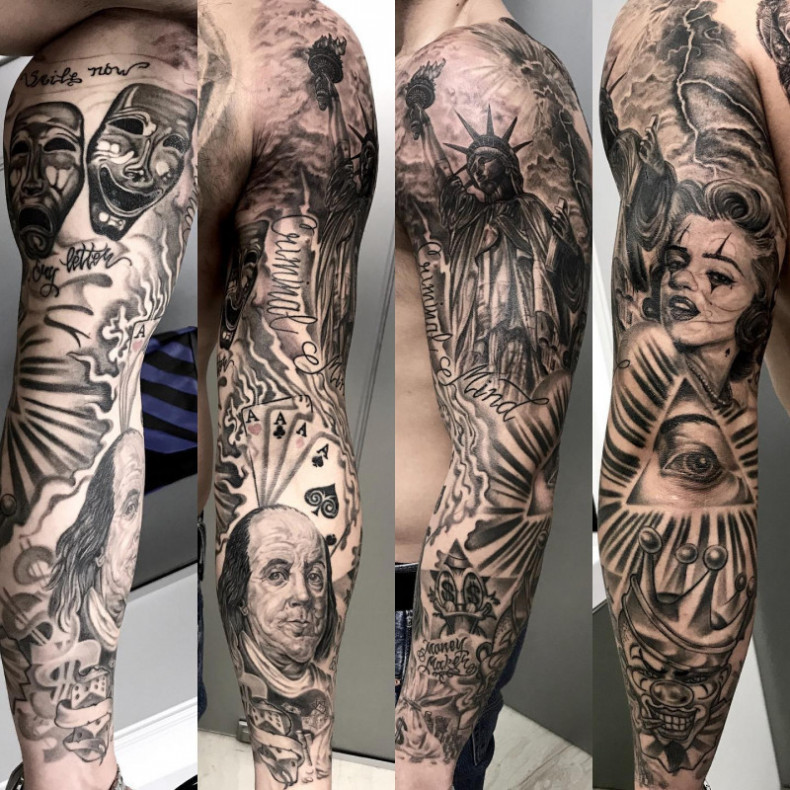 Męski rękaw wolność, photo - Tatuażysta Barb Tattoo