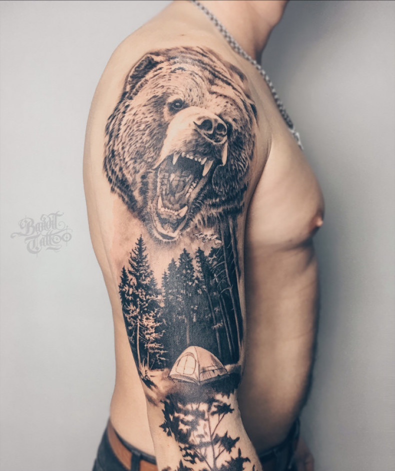 Men arm black and grey, photo - Tattoo Master Barb Tattoo