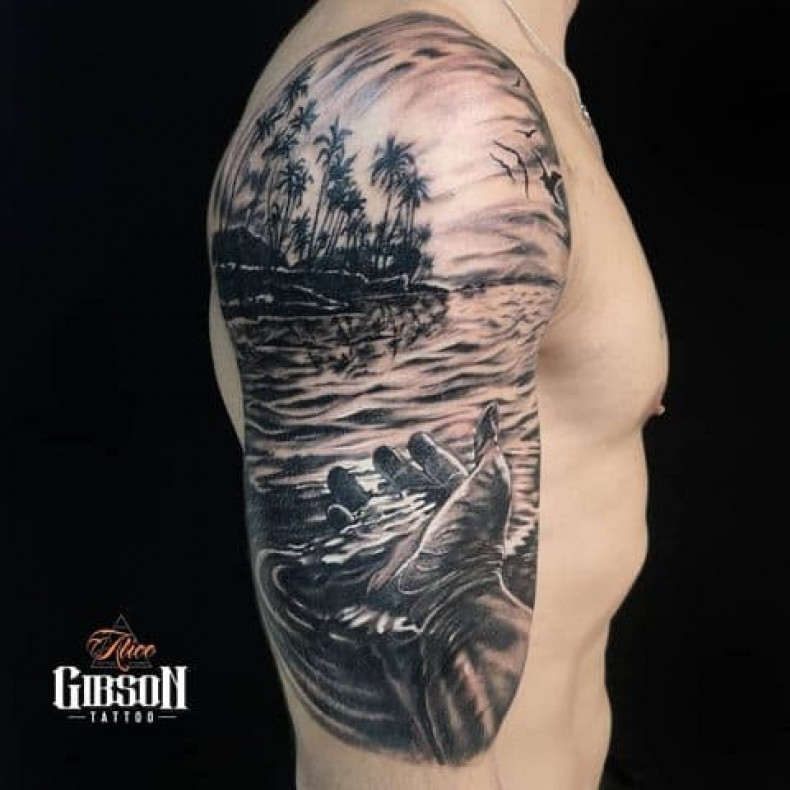 Мужские блэк энд грей море, photo - Тату мастер Barb Tattoo