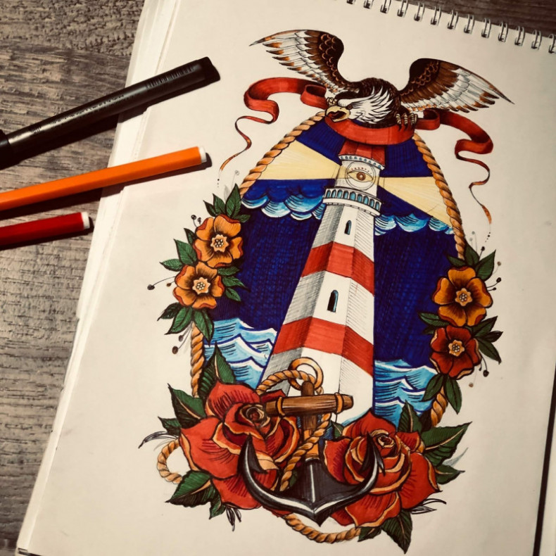 Men tower lighthouse, photo - Tattoo Master Barb Tattoo