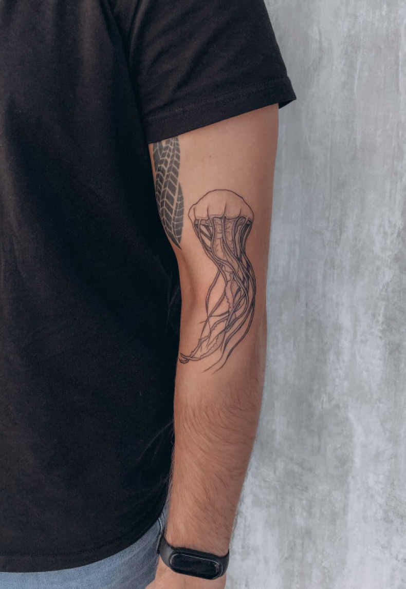 Męski na ramieniu meduza, photo - Tatuażysta Barb Tattoo