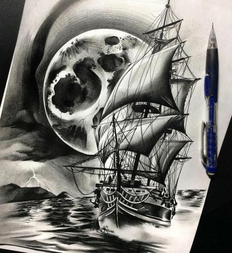 Men black and grey ship, photo - Tattoo Master Barb Tattoo