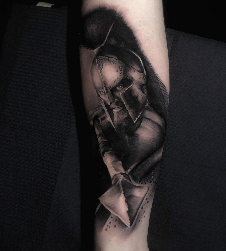 Men black and grey warrior, photo - Tattoo Master Barb Tattoo