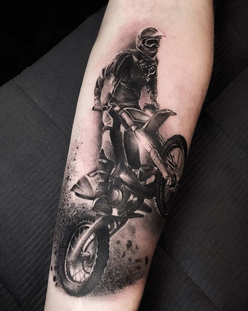 Men black and grey motorcycle, photo - Tattoo Master Barb Tattoo