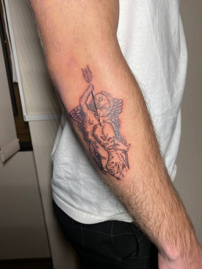 Męski na ramieniu anioł, photo - Tatuażysta Barb Tattoo