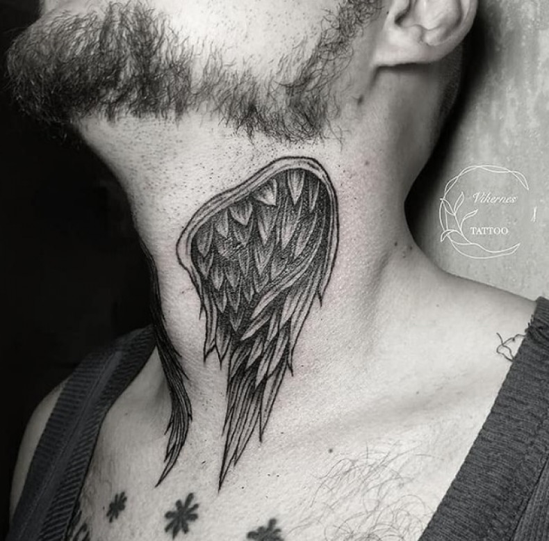 Men wings neck, photo - Tattoo Master Barb Tattoo