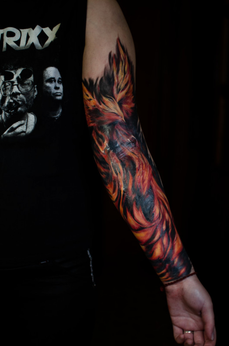 Men arm firebird, photo - Tattoo Master Barb Tattoo