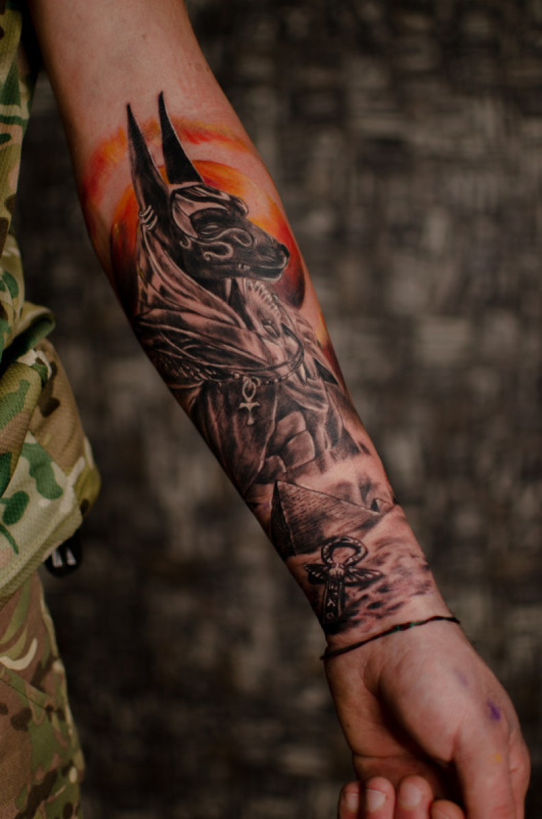 Men arm anubis, photo - Tattoo Master Barb Tattoo