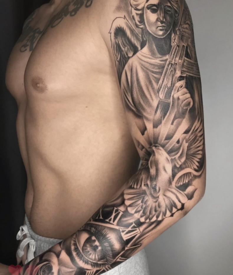 Męski karabin anioł, photo - Tatuażysta Barb Tattoo