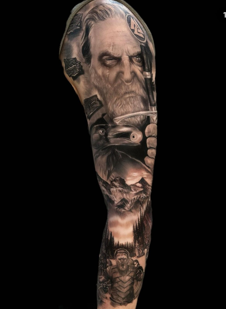 Men monk sleeve, photo - Tattoo Master Barb Tattoo