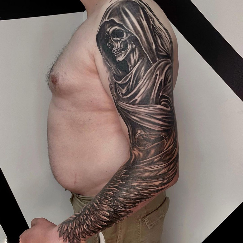 Męski rękaw śmierć, photo - Tatuażysta Barb Tattoo