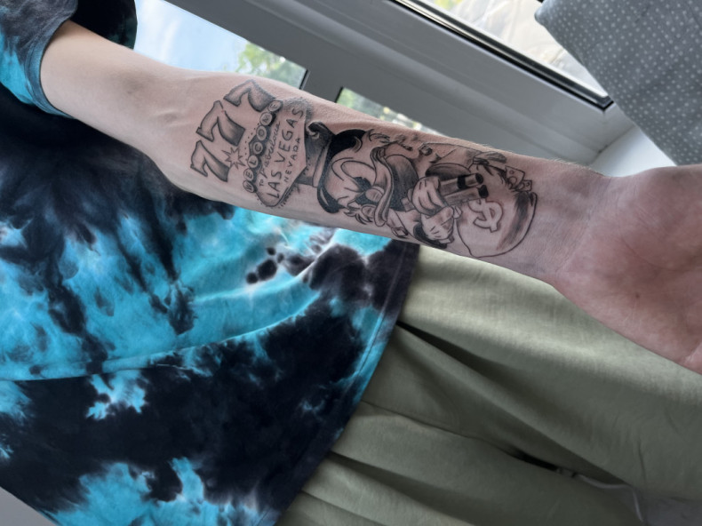 Men cartoons forearm, photo - Tattoo Master Barb Tattoo