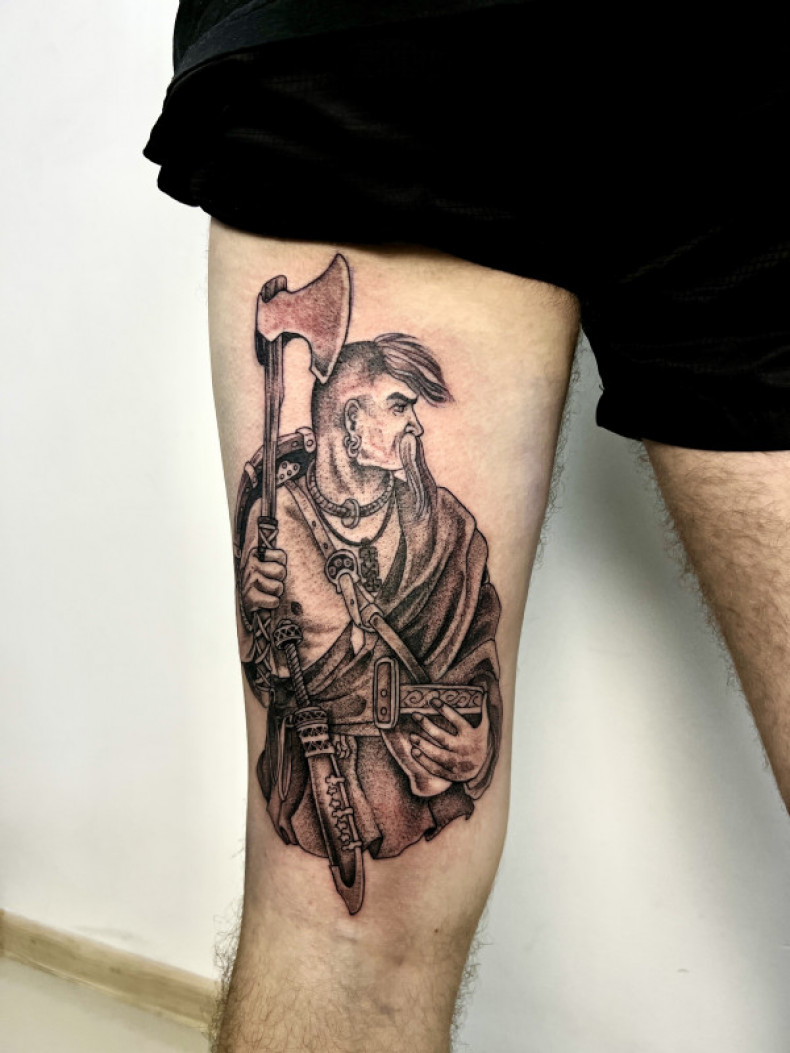 Men Cossack leg, photo - Tattoo Master Barb Tattoo