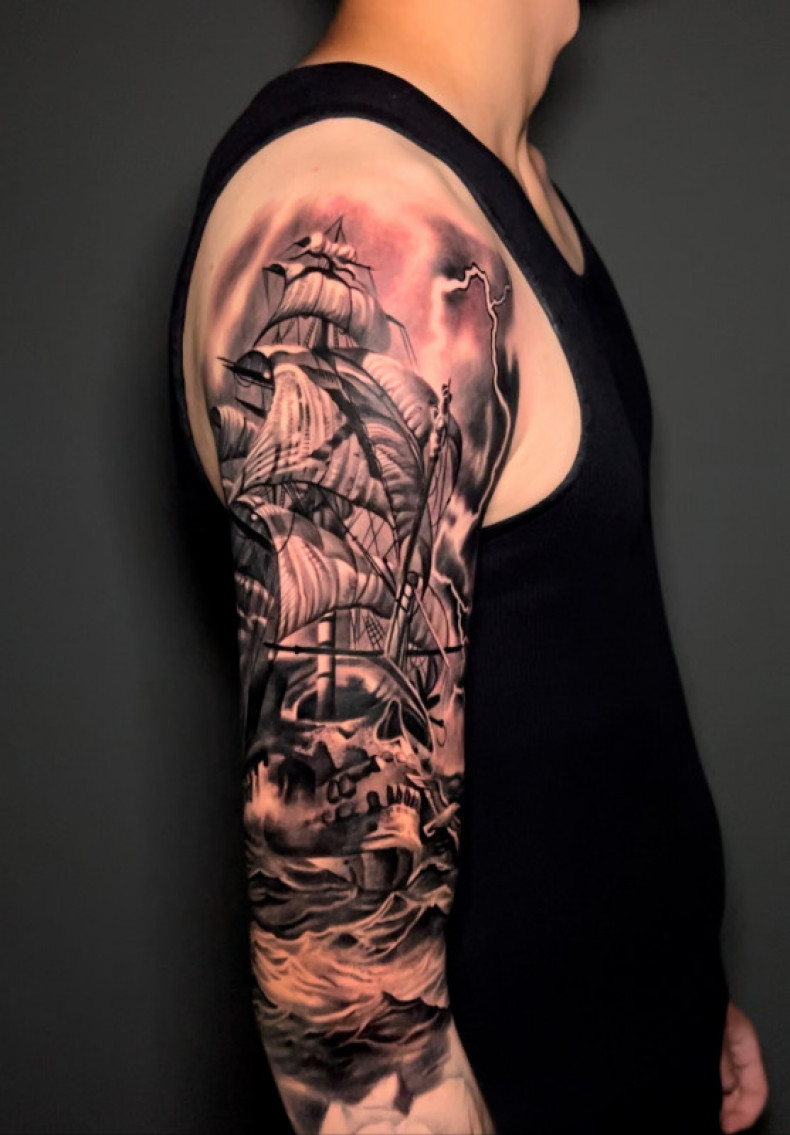 Männer Arm Schiff, photo - Tattoo-Meister Barb Tattoo