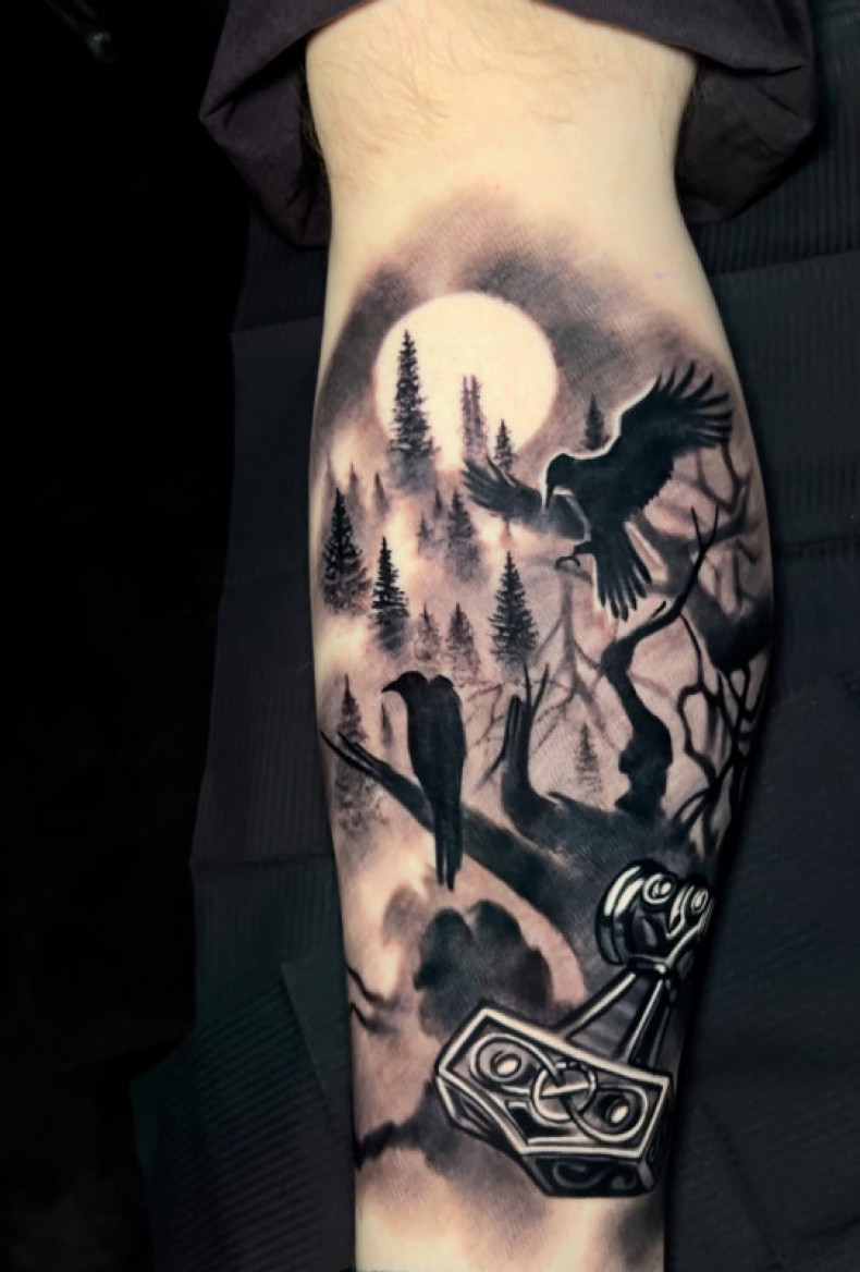 Męski akwarela kruk, photo - Tatuażysta Barb Tattoo