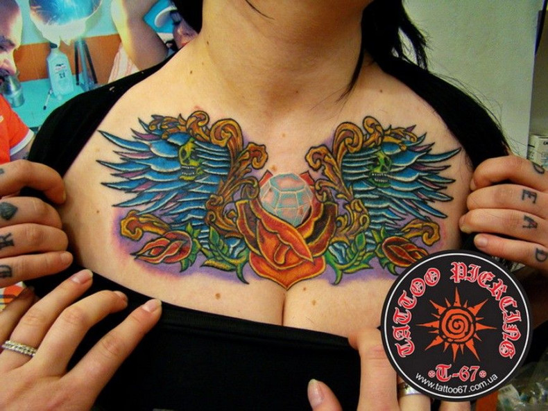 Women wings chest, photo - Tattoo Master Barb Tattoo