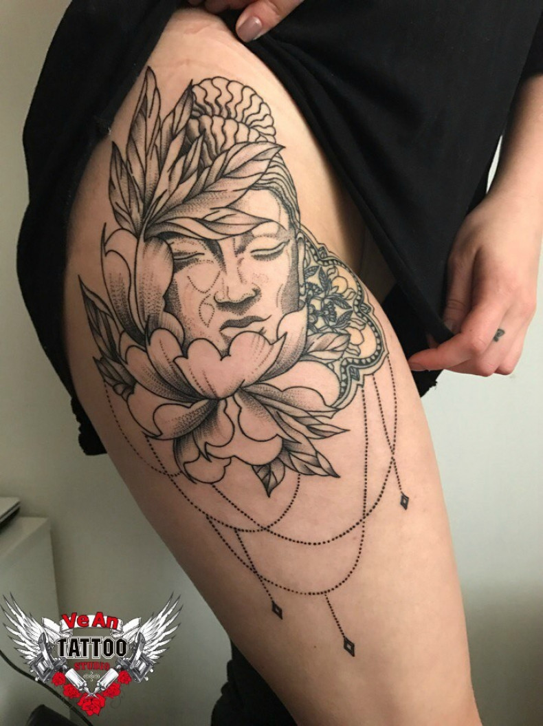 Damski Budda graficzne, photo - Tatuażysta Barb Tattoo