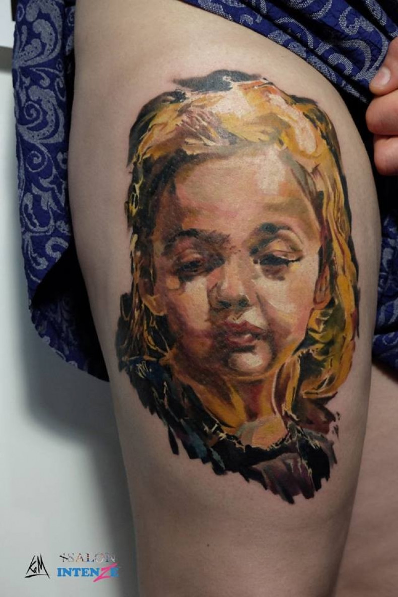 Damski akwarela na udzie, photo - Tatuażysta Barb Tattoo