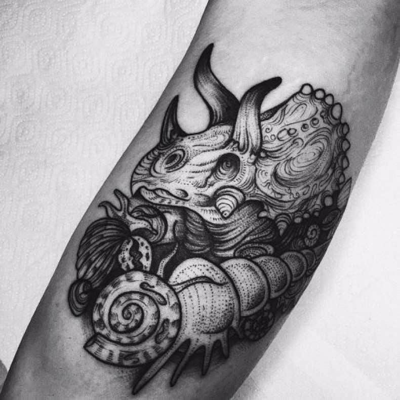 Damski whip shading dinozaur, photo - Tatuażysta Barb Tattoo