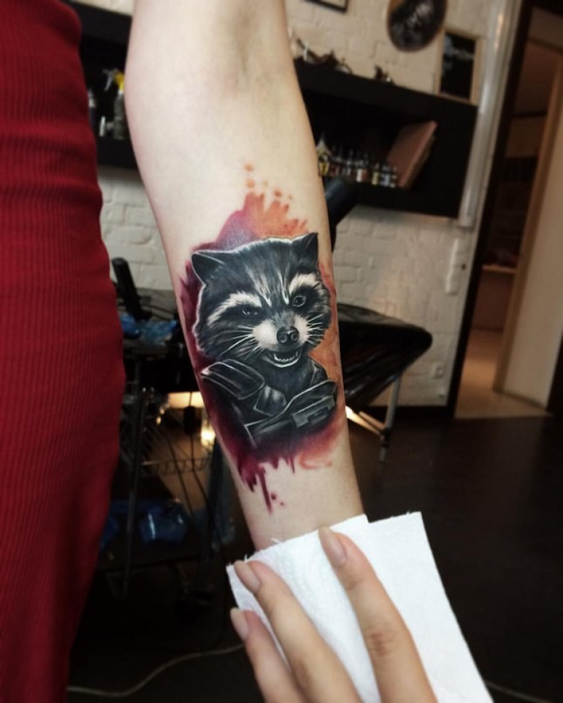 Женские акварель енот, photo - Тату мастер Barb Tattoo