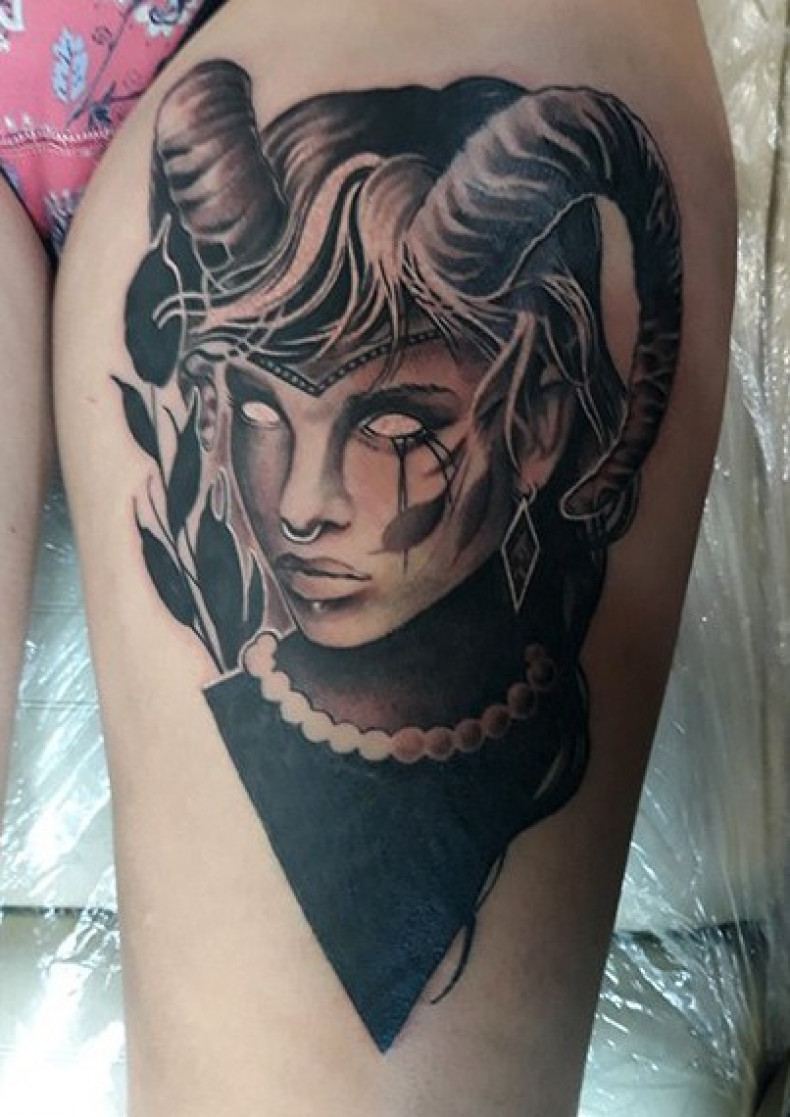 Women black and grey maleficent, photo - Tattoo Master Barb Tattoo