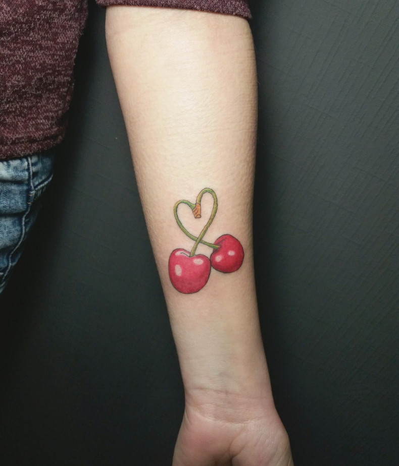 Women cherry forearm, photo - Tattoo Master Barb Tattoo