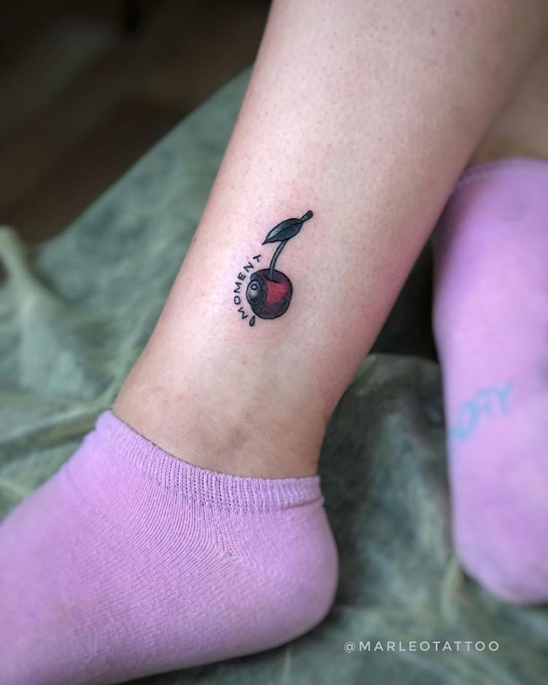 Women cherry ankle, photo - Tattoo Master Barb Tattoo