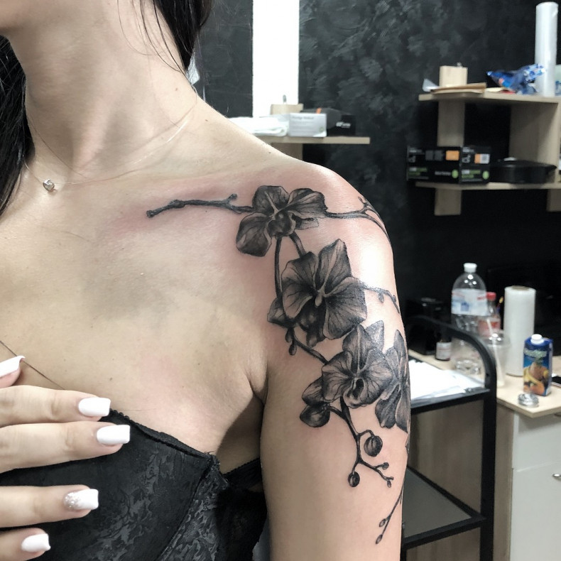 Женские випшейдинг на плече, photo - Тату мастер Barb Tattoo