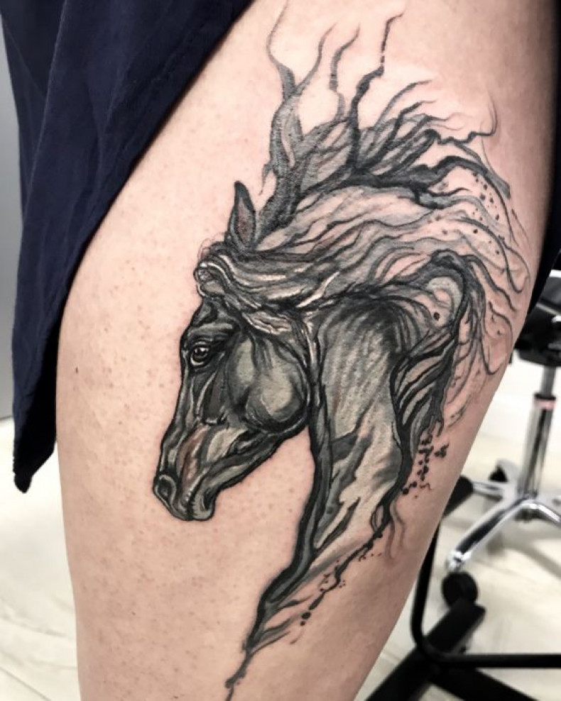 Damski akwarela koń, photo - Tatuażysta Barb Tattoo