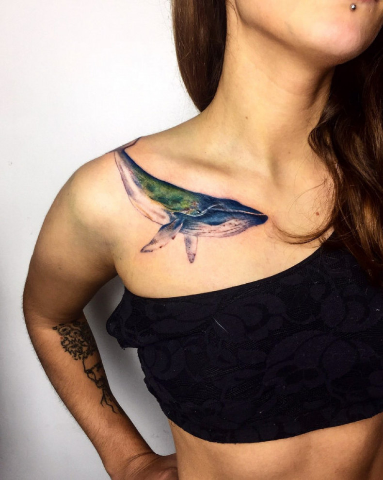 Women watercolor whale, photo - Tattoo Master Barb Tattoo