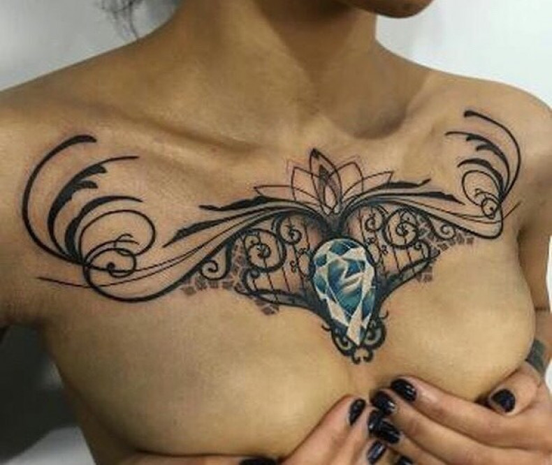 Women diamond chest, photo - Tattoo Master Barb Tattoo