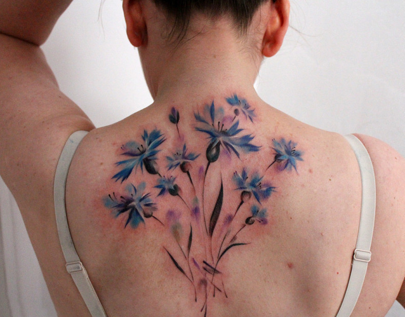 Women watercolor cornflower, photo - Tattoo Master Barb Tattoo